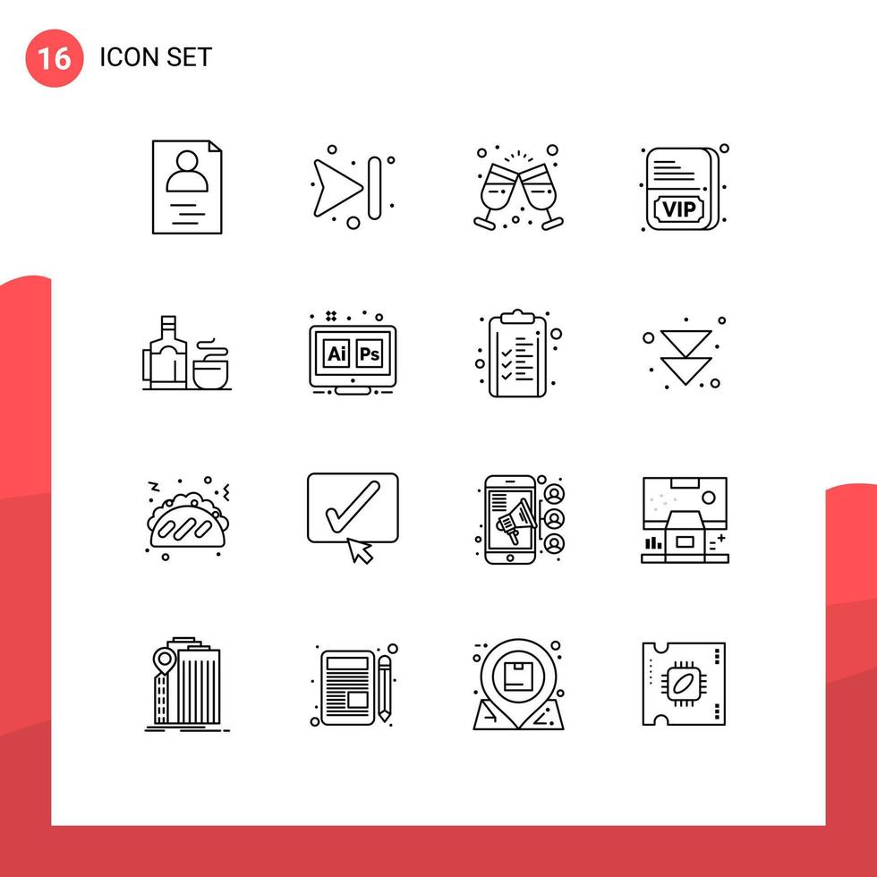 Modern Set of 16 Outlines and symbols such as adobe hot drink cup vip Editable Vector Design Elements