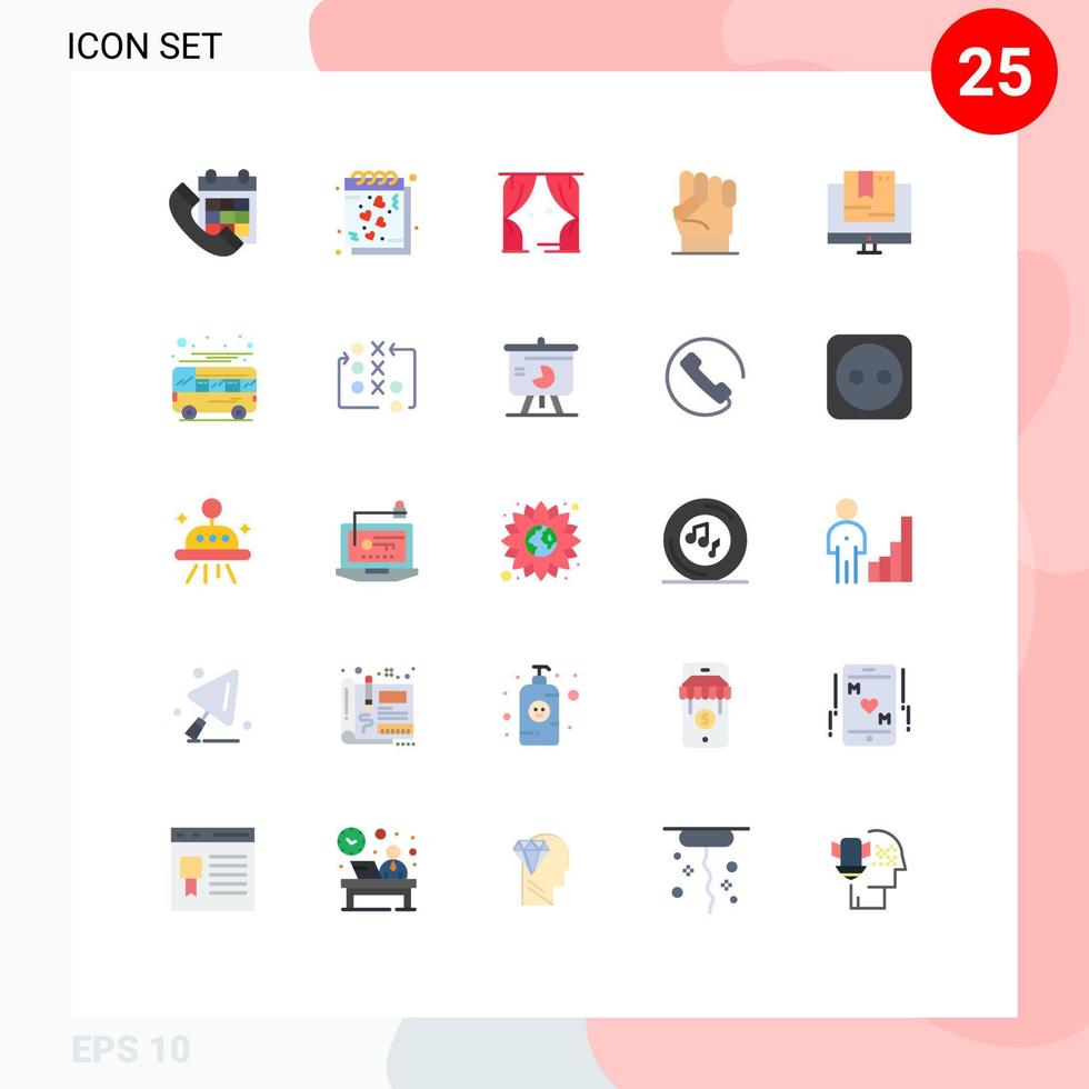 Pictogram Set of 25 Simple Flat Colors of power hand notes freedom theatre Editable Vector Design Elements