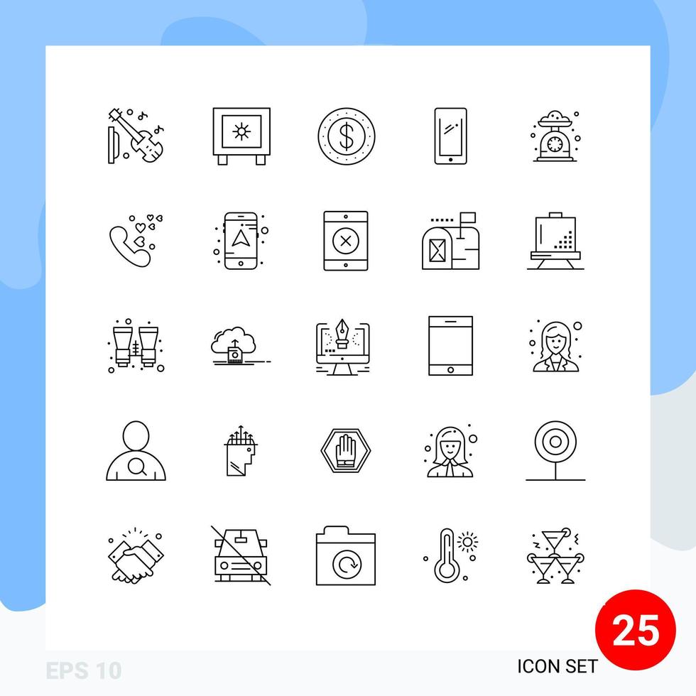 Set of 25 Vector Lines on Grid for cooking iphone dollar android smart phone Editable Vector Design Elements