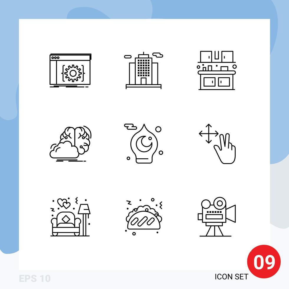 conjunto de 9 iconos de interfaz de usuario modernos signos de símbolos para la innovación islámica idea de cocinero lluvia de ideas elementos de diseño de vectores editables