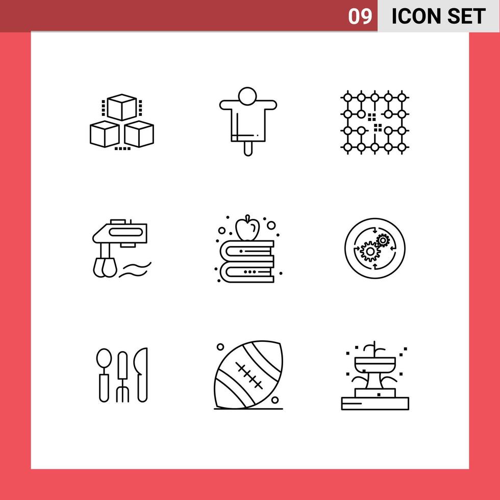 Set of 9 Commercial Outlines pack for apple manual chip kitchen material Editable Vector Design Elements