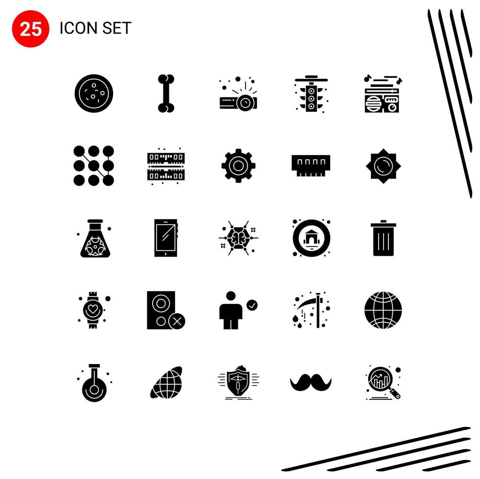 Modern Set of 25 Solid Glyphs and symbols such as security lock life audio music Editable Vector Design Elements