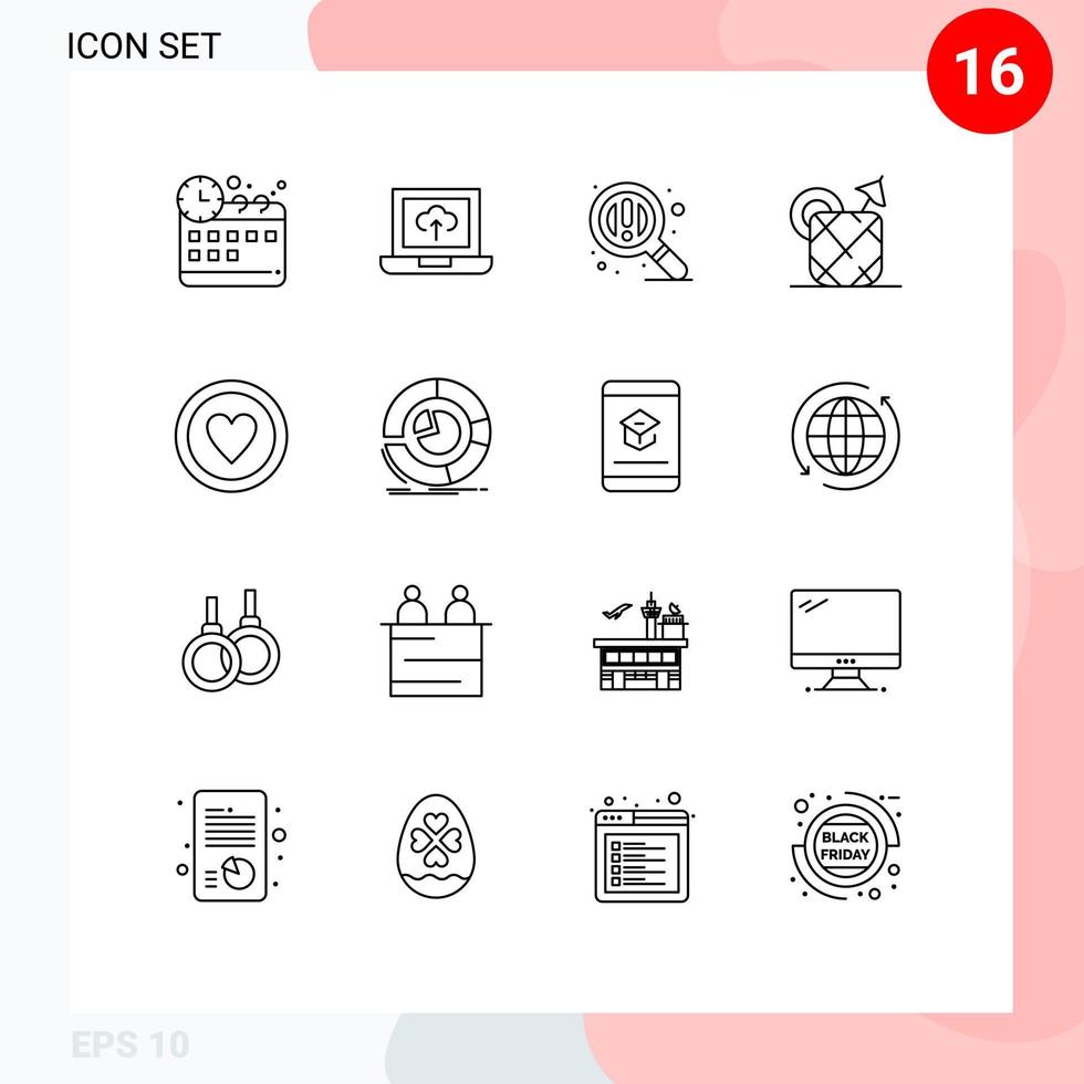 16 Creative Icons Modern Signs and Symbols of analysis board zoom love drink Editable Vector Design Elements