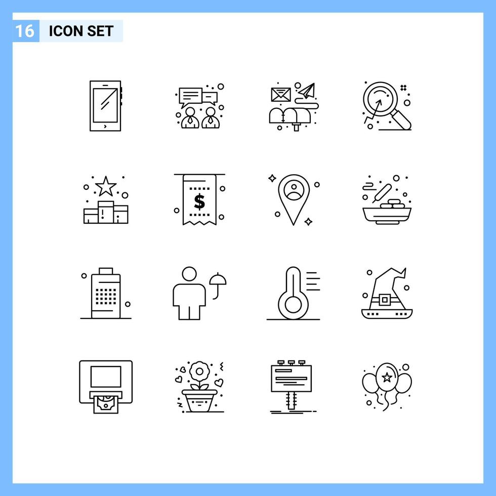 User Interface Pack of 16 Basic Outlines of position search box research magnify Editable Vector Design Elements