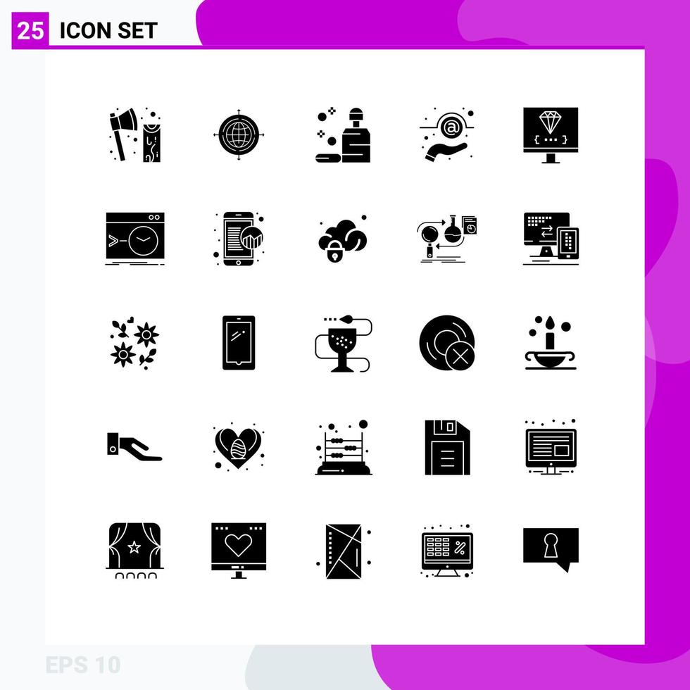 Editable Vector Line Pack of 25 Simple Solid Glyphs of coding hand connected message soap Editable Vector Design Elements