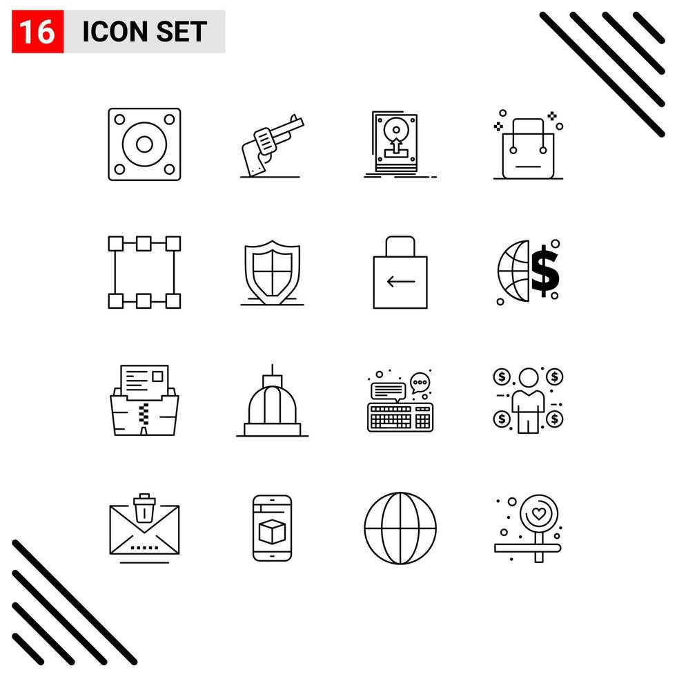 Mobile Interface Outline Set of 16 Pictograms of shopping ecommerce install cart upload Editable Vector Design Elements