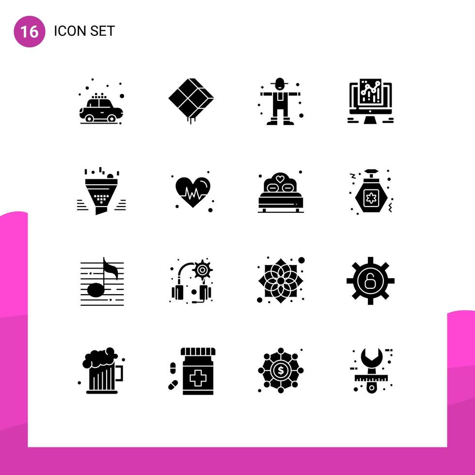 User Interface Pack of 16 Basic Solid Glyphs of filter google islam data scarecrow Editable Vector Design Elements