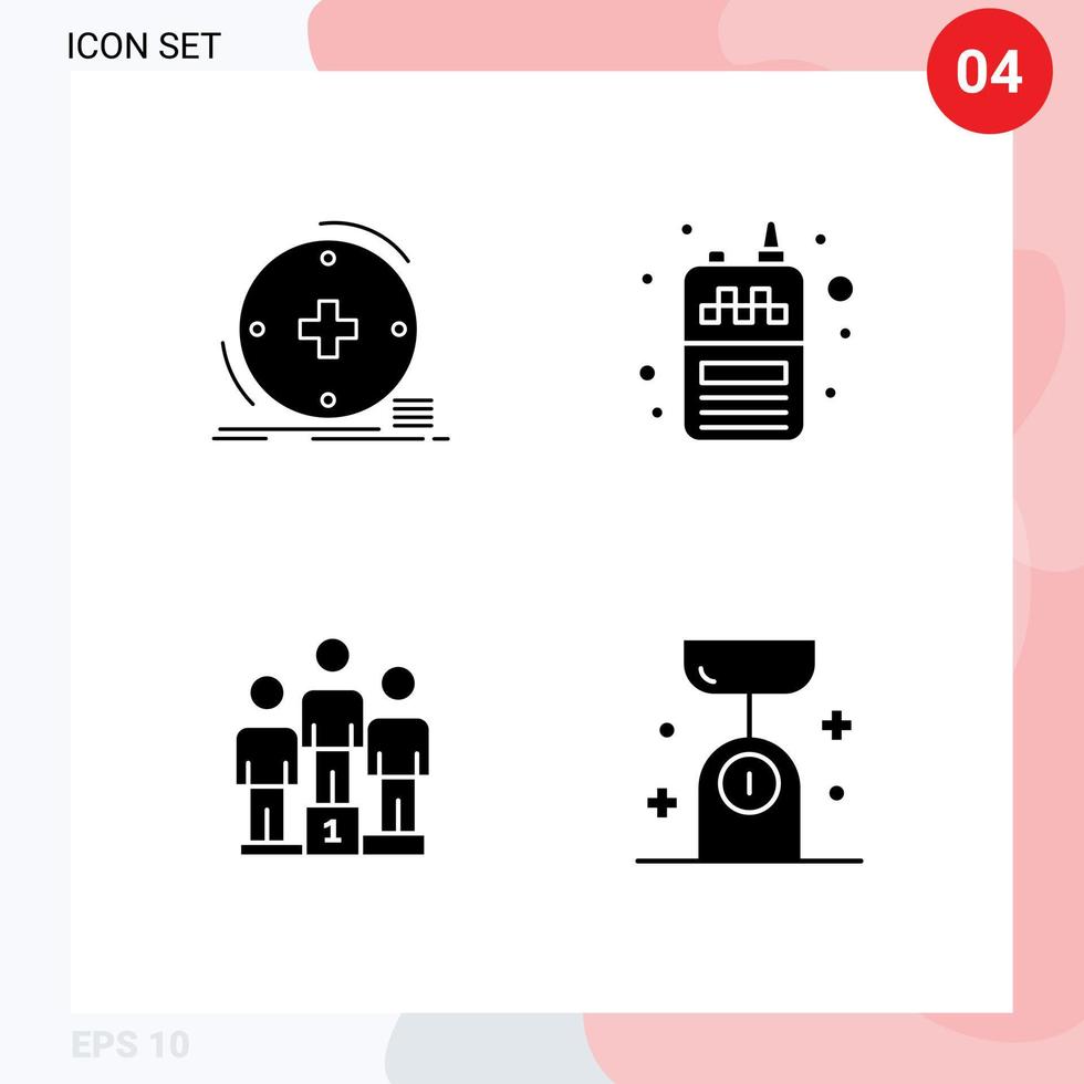 Modern Set of 4 Solid Glyphs Pictograph of clinical winners healthcare radio podium Editable Vector Design Elements