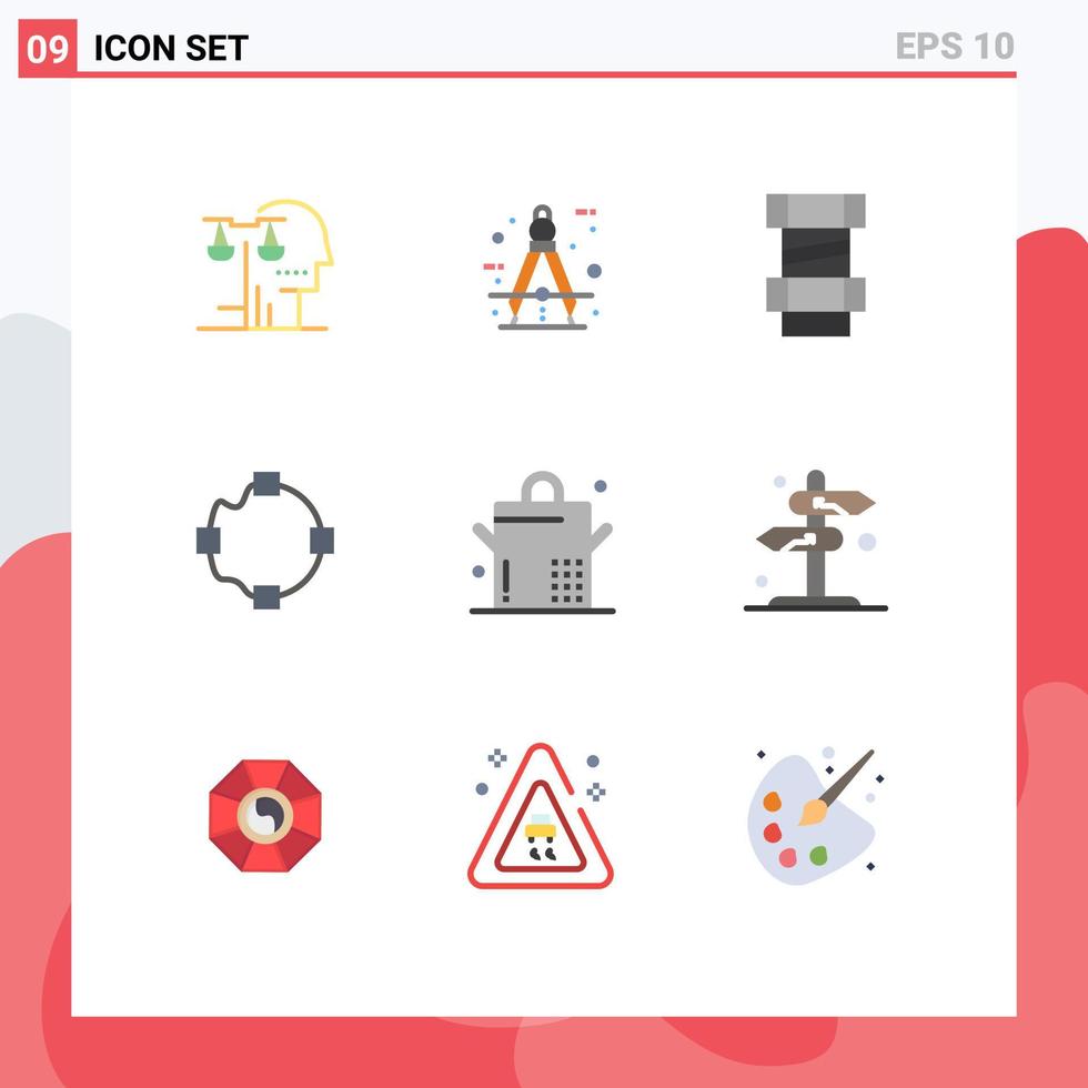 Flat Color Pack of 9 Universal Symbols of saucepan shape measure points engineering Editable Vector Design Elements