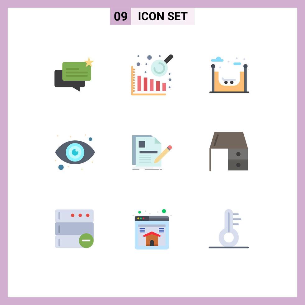 9 iconos creativos signos y símbolos modernos de la página de patinaje de la pluma de la oficina documento elementos de diseño vectorial editables vector