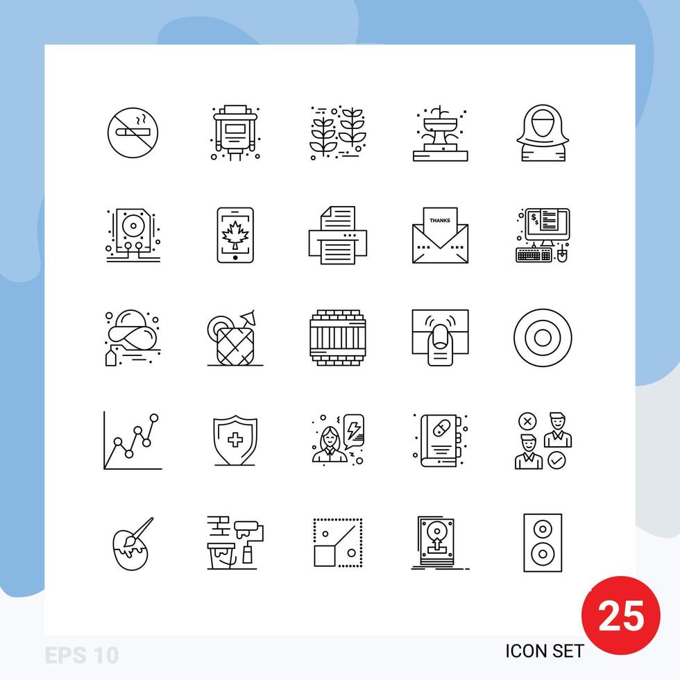 paquete de iconos de vector de stock de 25 signos y símbolos de línea para elementos de diseño de vector editable de fuente de parque de cosecha árabe de carácter