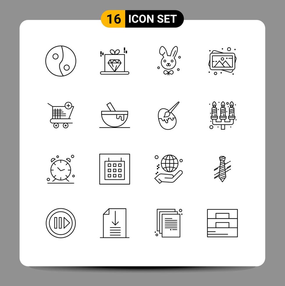 Pictogram Set of 16 Simple Outlines of bowl shop rabbit ecommerce photo Editable Vector Design Elements