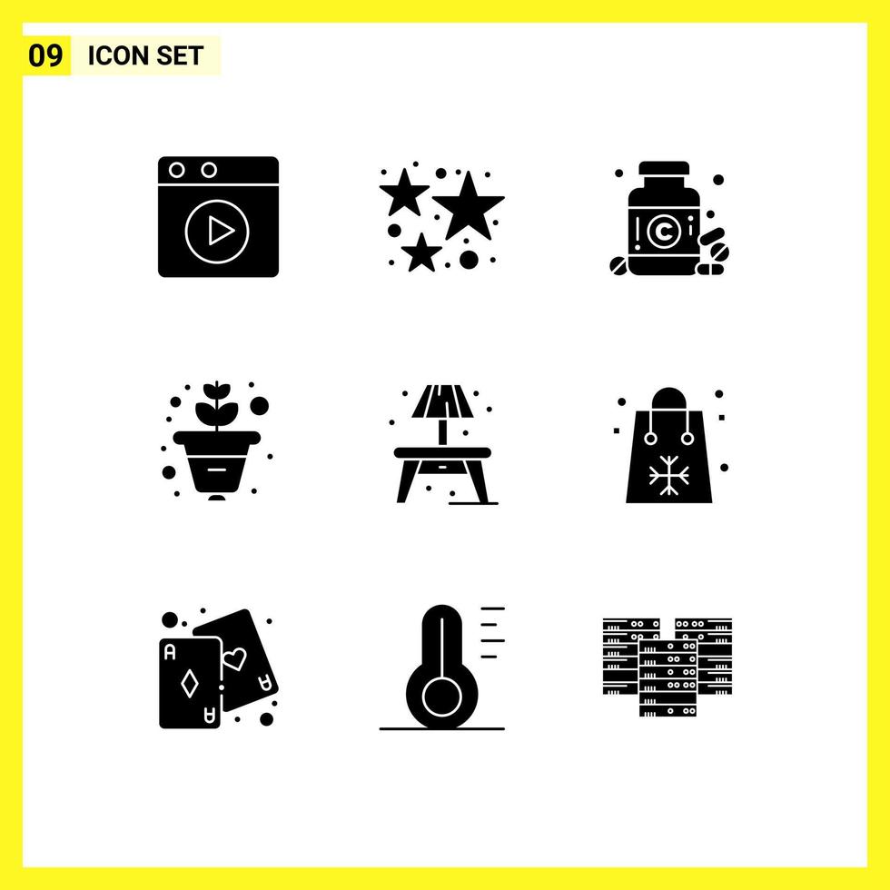 Mobile Interface Solid Glyph Set of 9 Pictograms of lump home diet plant grow Editable Vector Design Elements