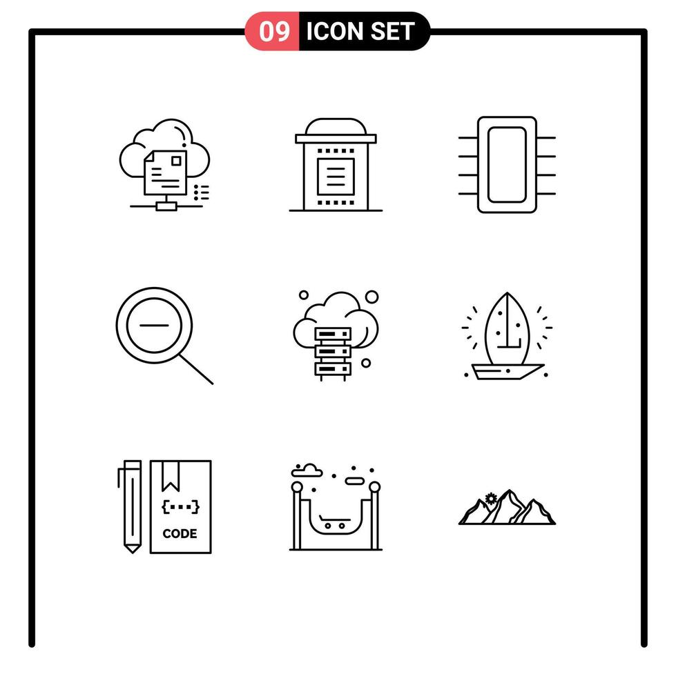 Pictogram Set of 9 Simple Outlines of cloud out horror hardware devices Editable Vector Design Elements