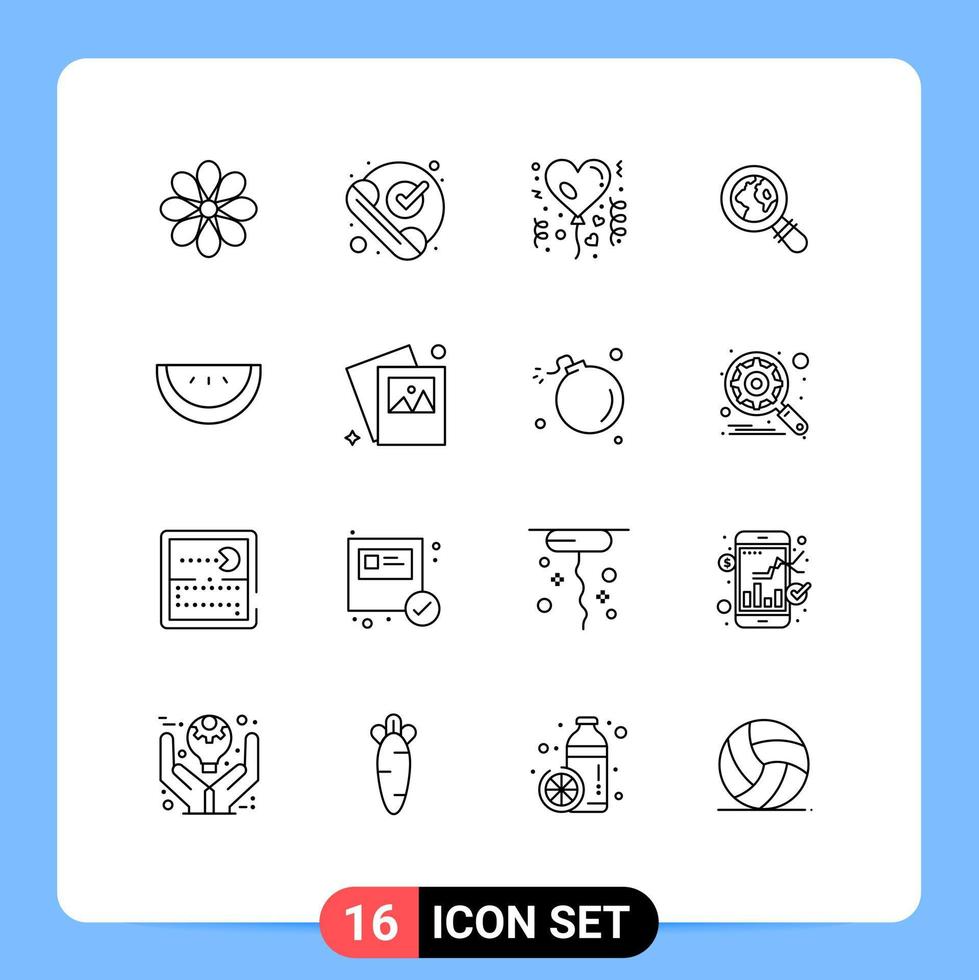 User Interface Pack of 16 Basic Outlines of slice lost phone ecommerce love Editable Vector Design Elements
