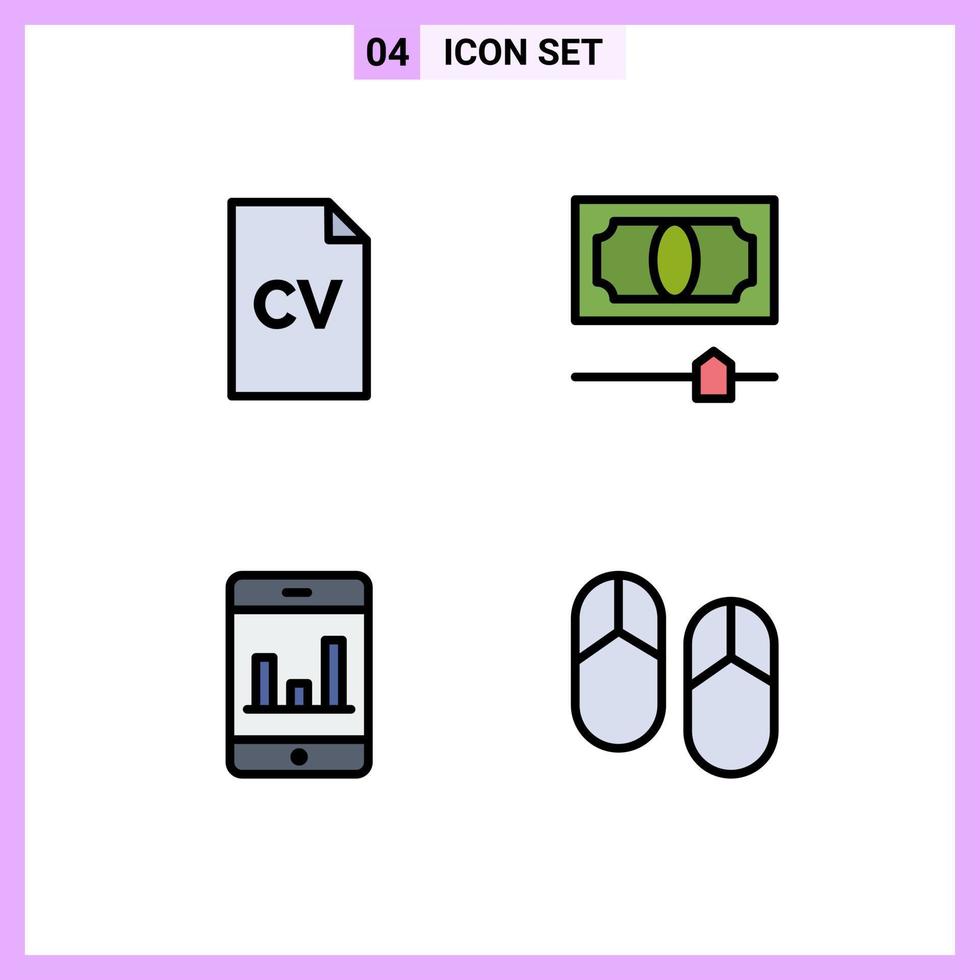 User Interface Pack of 4 Basic Filledline Flat Colors of cv smartphone science money holiday Editable Vector Design Elements