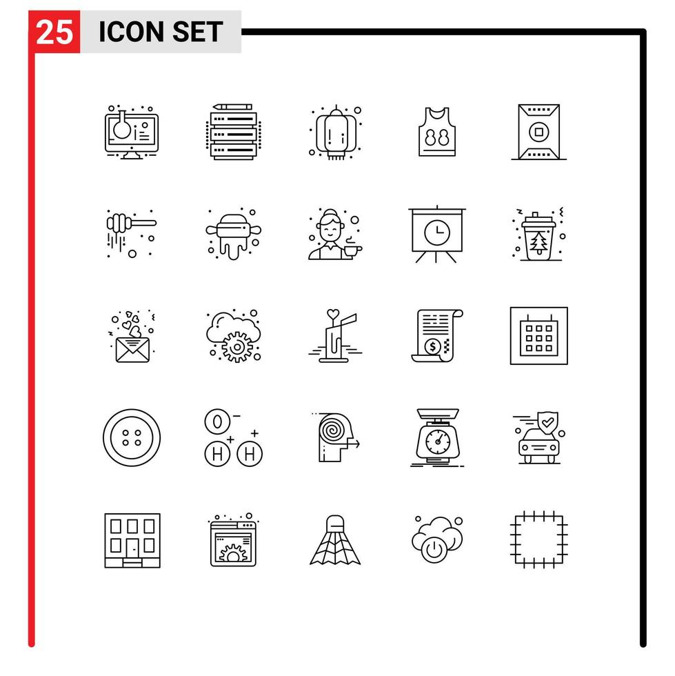 25 User Interface Line Pack of modern Signs and Symbols of field game server t shrit lantern Editable Vector Design Elements