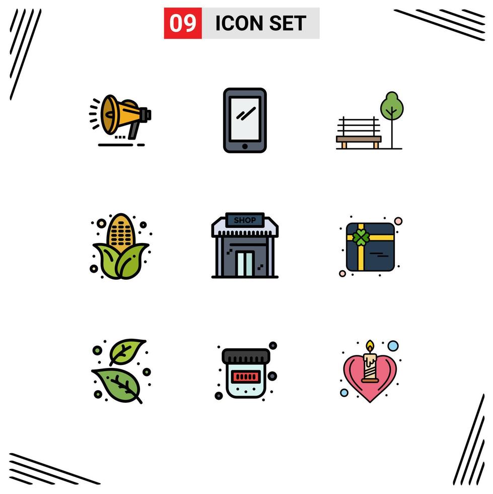 conjunto de 9 iconos de interfaz de usuario modernos símbolos signos para alimentos de negocios iphone corn hotel elementos de diseño vectorial editables vector