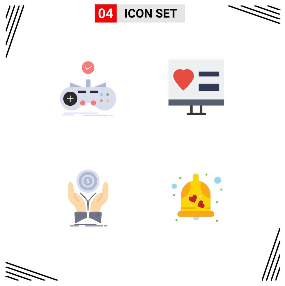 Mobile Interface Flat Icon Set of 4 Pictograms of check wedding gamepad heart hand Editable Vector Design Elements