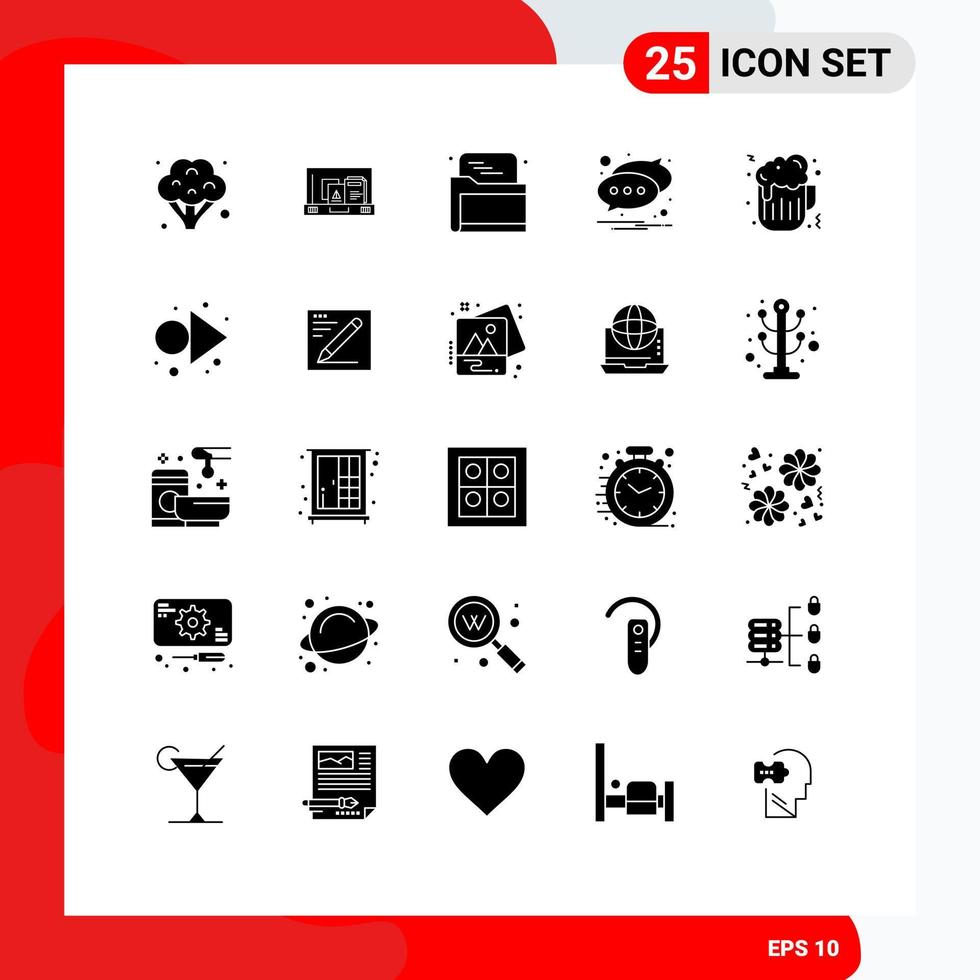 conjunto de pictogramas de 25 glifos sólidos simples de notificación de texto web de cerveza de comida elementos de diseño vectorial editables vector