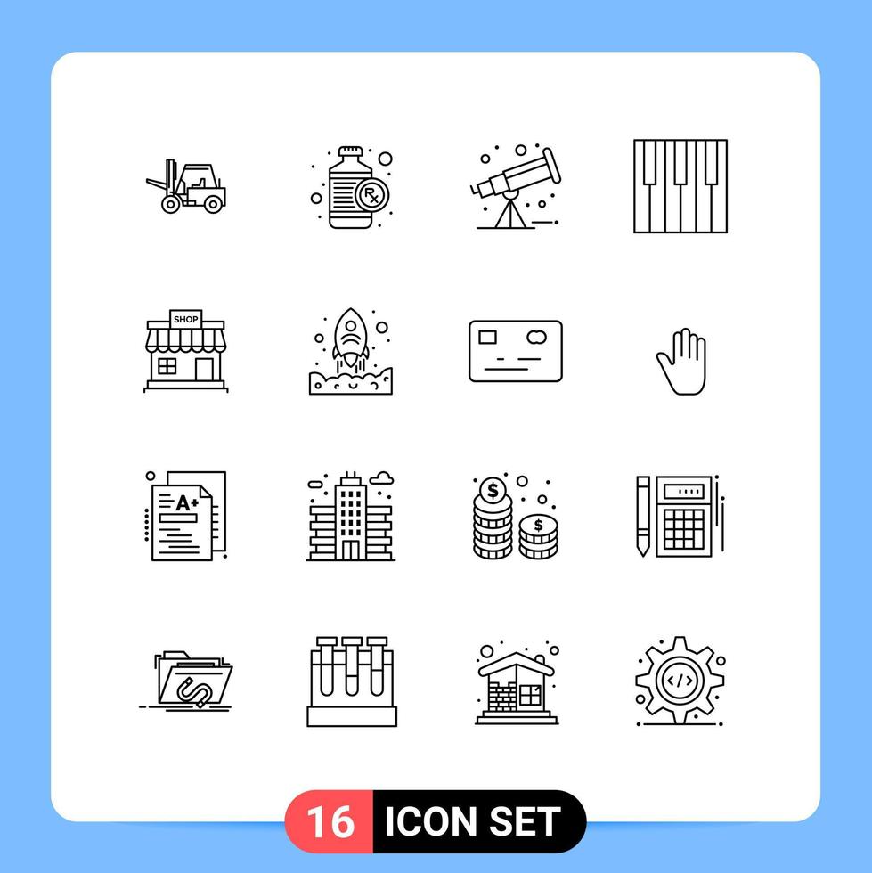 Set of 16 Modern UI Icons Symbols Signs for store sound astronomy piano keyboard Editable Vector Design Elements