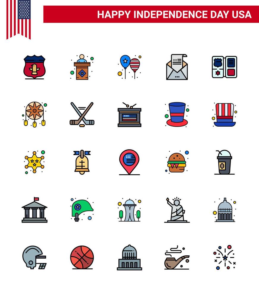 Set of 25 USA Day Icons American Symbols Independence Day Signs for mail greeting balloons envelope america flag Editable USA Day Vector Design Elements