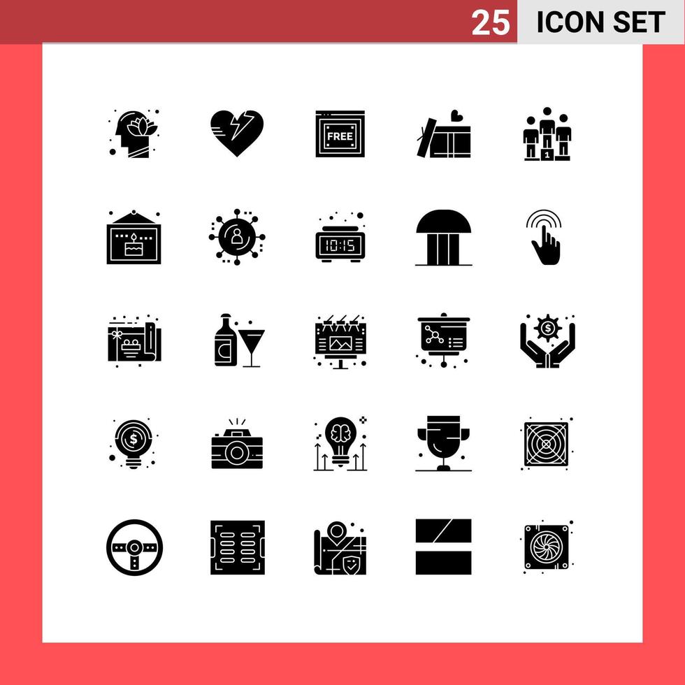 25 iconos creativos, signos y símbolos modernos de los ganadores del podio, acceso gratuito, caja de regalo de amor, elementos de diseño vectorial editables vector