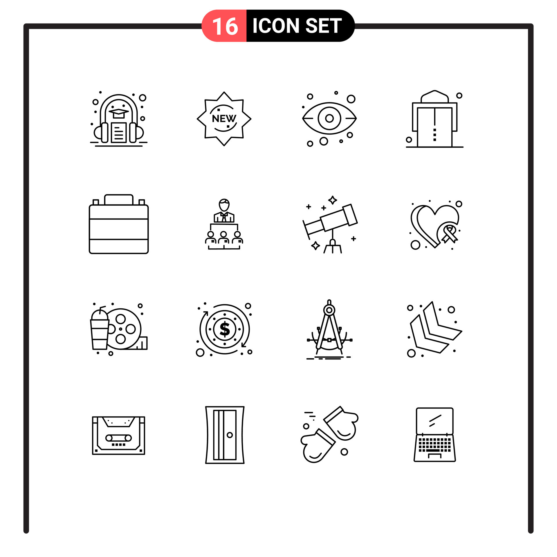 Set of 16 Commercial Outlines pack for clothes accessories eye girdle belt Editable Vector