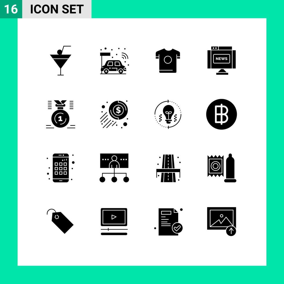Set of 16 Vector Solid Glyphs on Grid for position award shirt news interface Editable Vector Design Elements