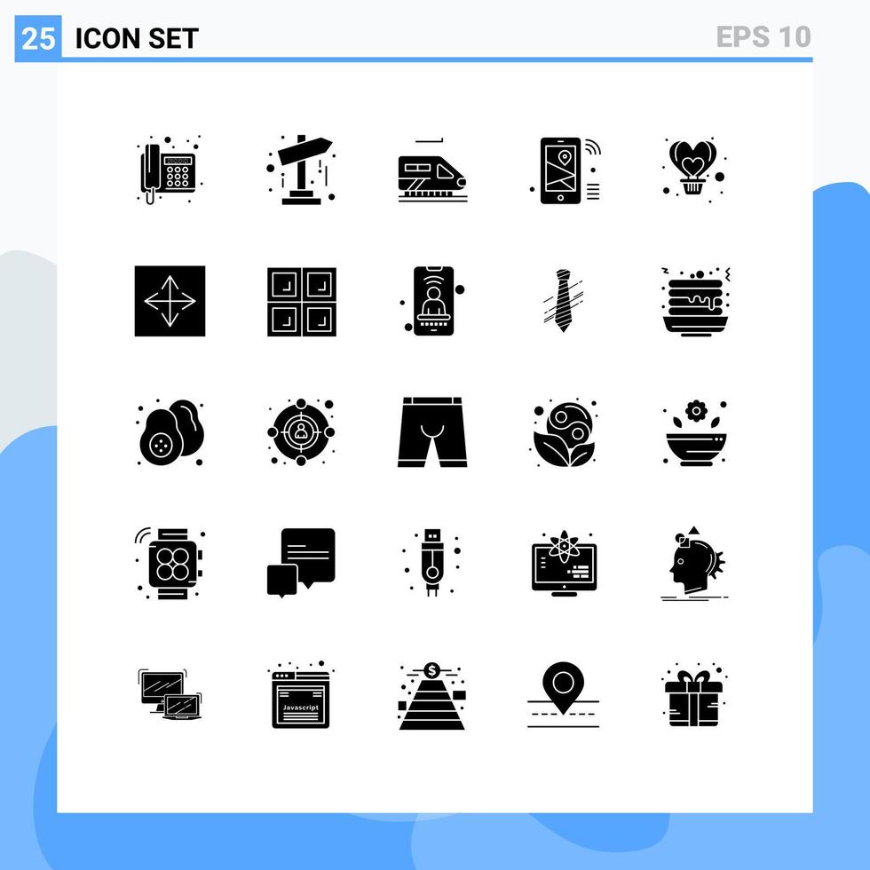 25 Solid Glyph concept for Websites Mobile and Apps balloon wifi train share iot Editable Vector Design Elements