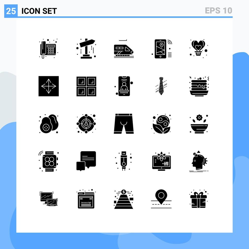 25 concepto de glifo sólido para sitios web móviles y aplicaciones globo wifi tren compartir iot elementos de diseño vectorial editables vector