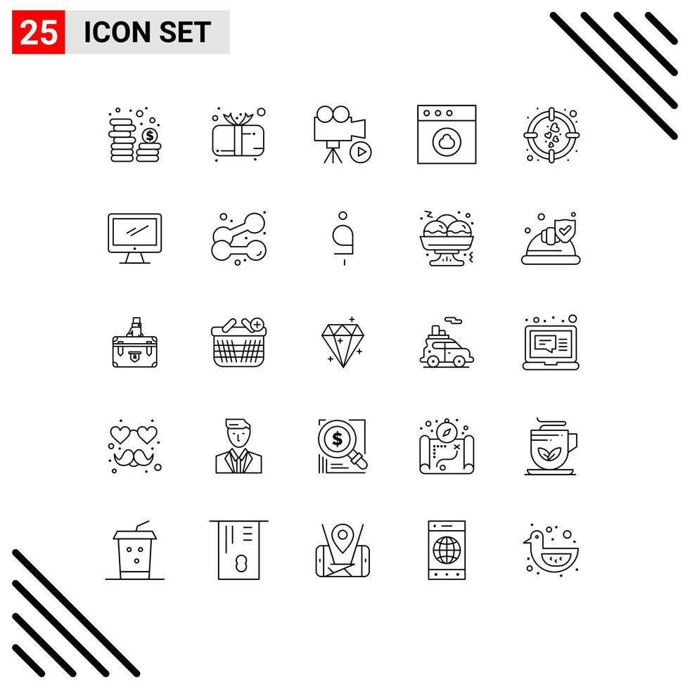 25 Line concept for Websites Mobile and Apps heart cloud gift app movie Editable Vector Design Elements