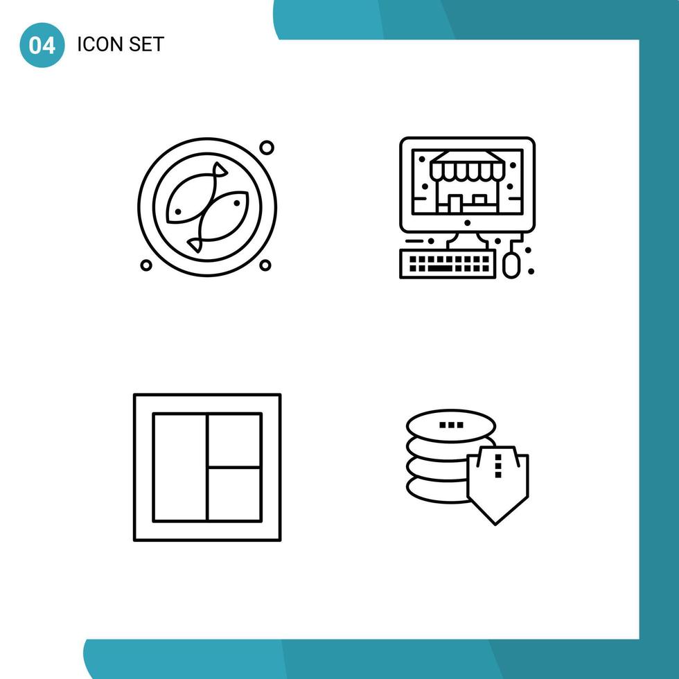 4 Universal Line Signs Symbols of camping window ecommerce frame shield Editable Vector Design Elements