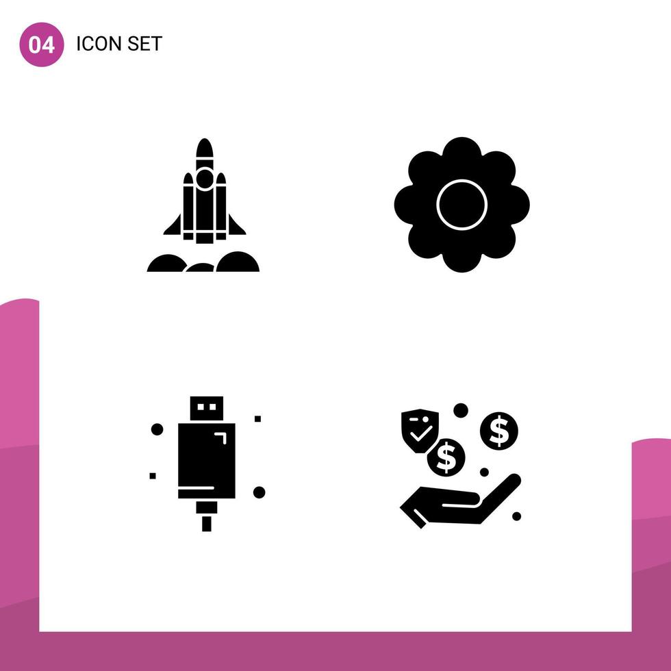 conjunto de 4 iconos de ui modernos símbolos signos para arranque de unicornio arranque eléctrico equipo romántico elementos de diseño vectorial editables vector