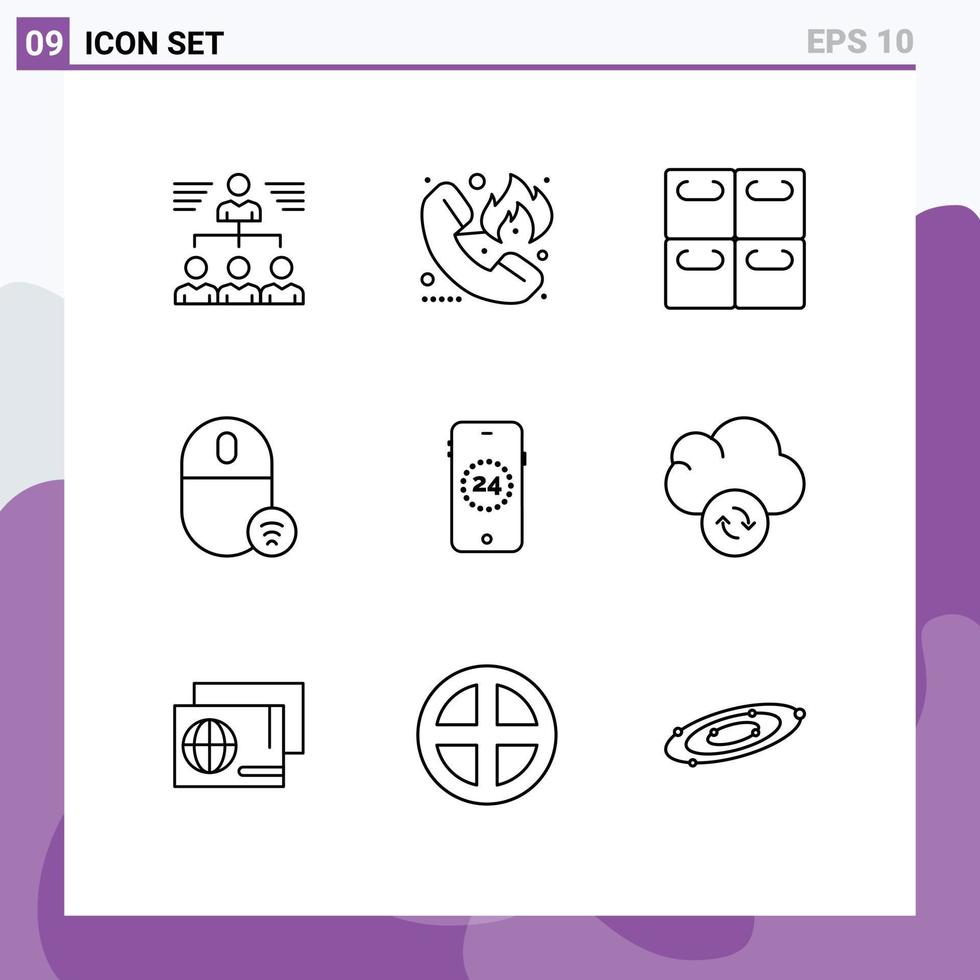 9 Universal Outline Signs Symbols of mouse gadget firefighter devices sushi Editable Vector Design Elements