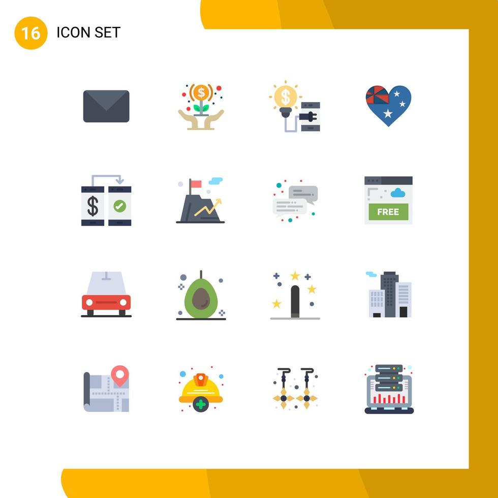 conjunto de colores planos de interfaz móvil de 16 pictogramas de tecnología de país de inversión de bandera bancaria paquete editable de elementos creativos de diseño de vectores