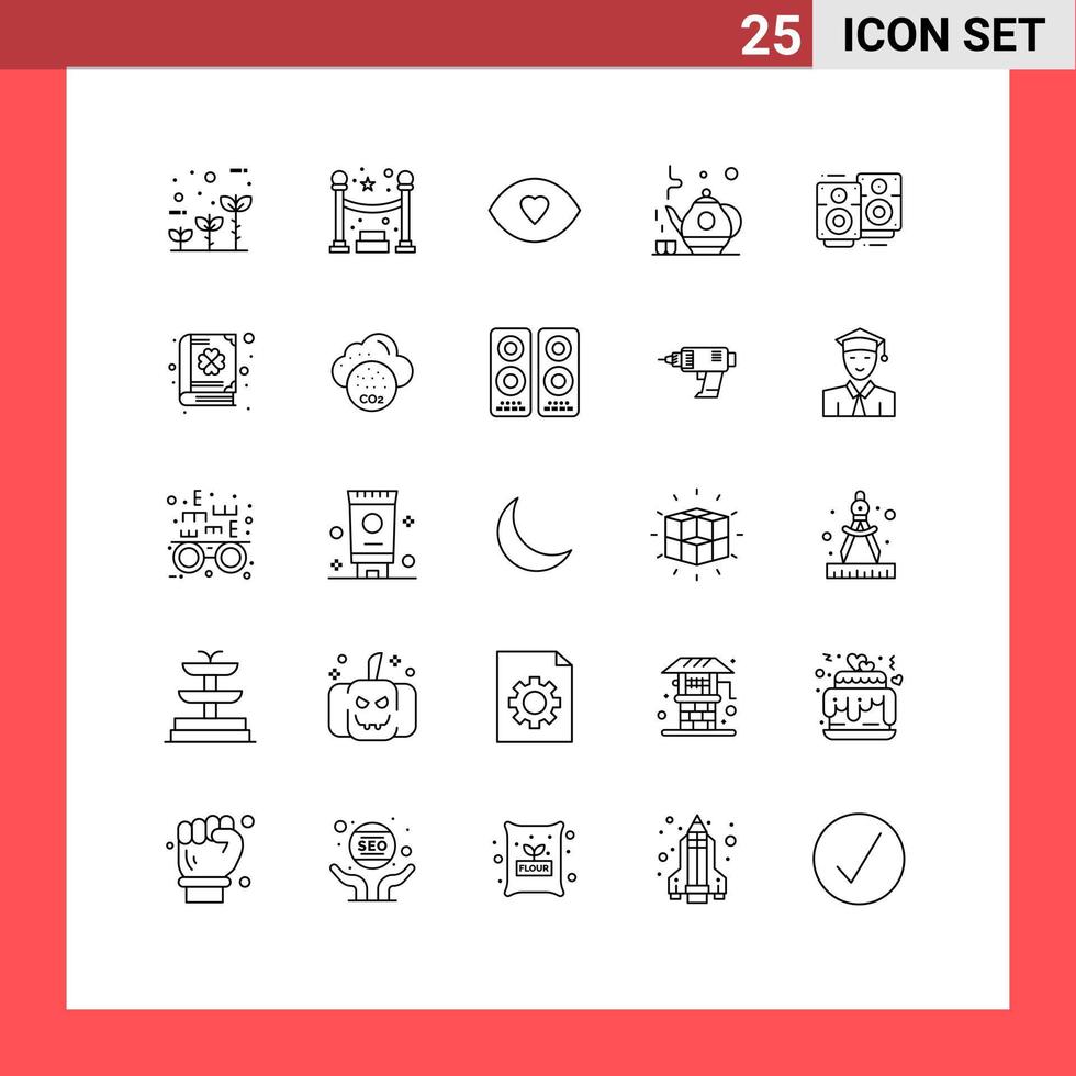 25 Line concept for Websites Mobile and Apps specker love song face love wedding teapot Editable Vector Design Elements
