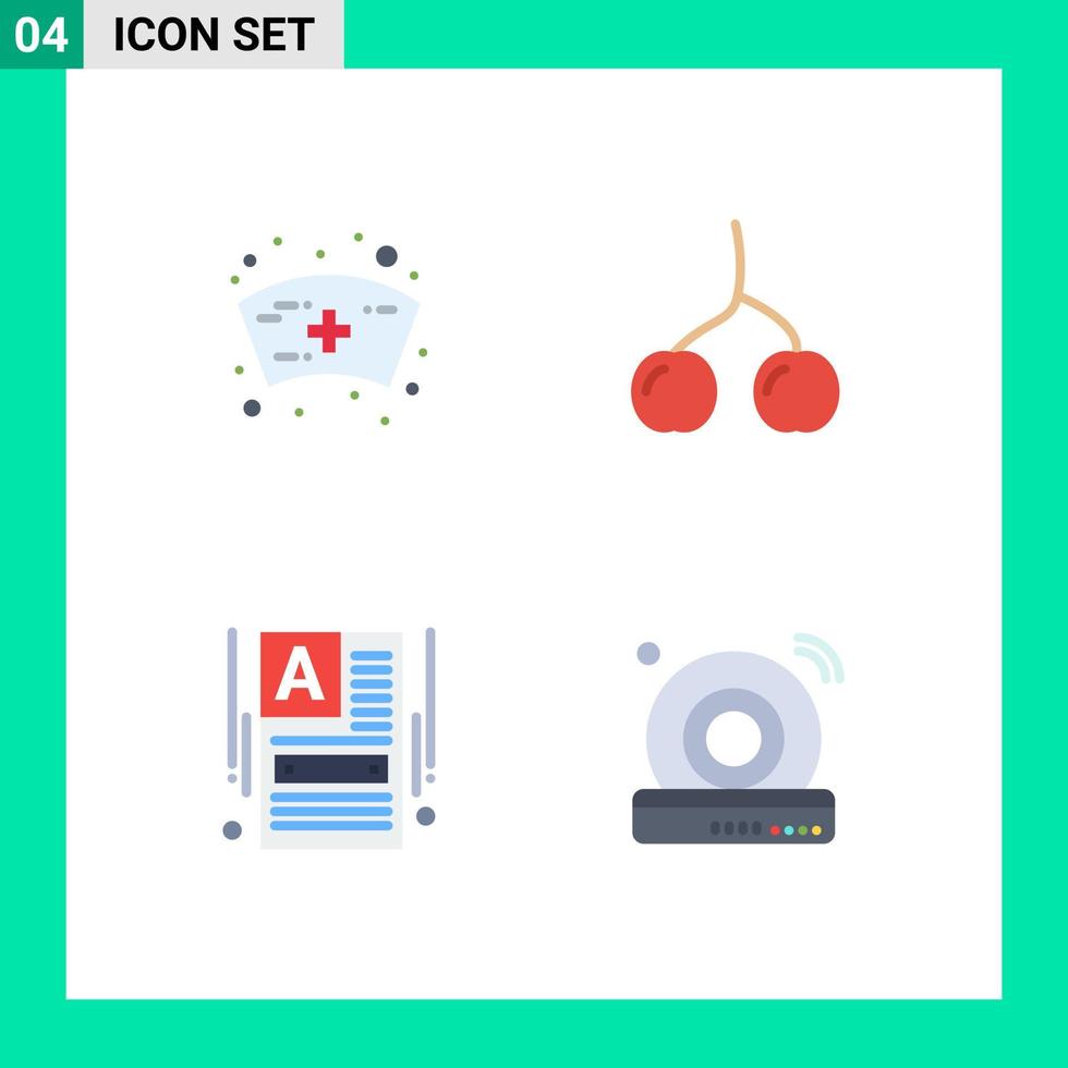 Group of 4 Modern Flat Icons Set for cap web builder berry make a website dvd Editable Vector Design Elements