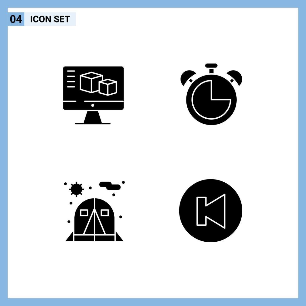 Modern Set of 4 Solid Glyphs and symbols such as computer chair computing education arrow Editable Vector Design Elements