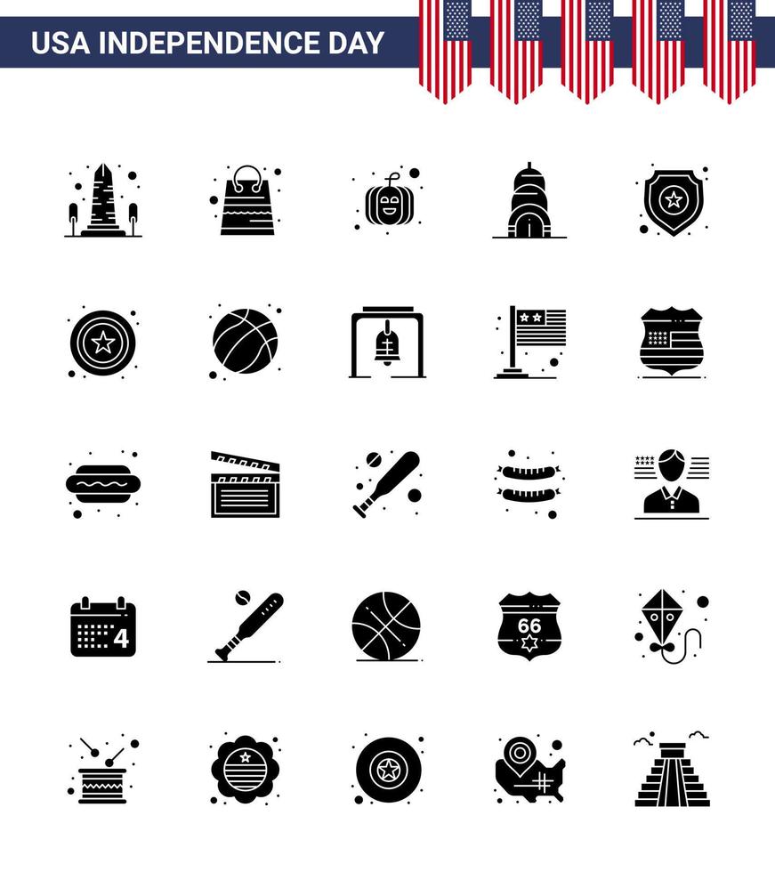 Editable Vector Solid Glyph Pack of USA Day 25 Simple Solid Glyph of star shield shop usa chrysler Editable USA Day Vector Design Elements