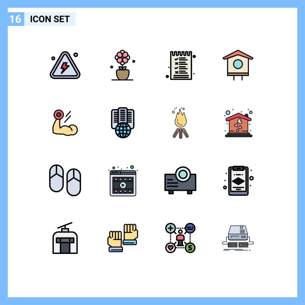 Stock Vector Icon Pack of 16 Line Signs and Symbols for biceps bird house spring bird options Editable Creative Vector Design Elements