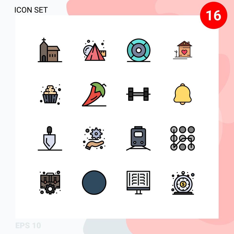 Pack of 16 creative Flat Color Filled Lines of couple house cubes home ui Editable Creative Vector Design Elements