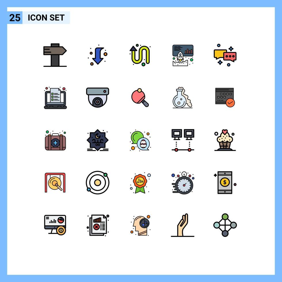 conjunto de 25 iconos de interfaz de usuario modernos signos de símbolos para flechas de chat de correo promueven el lanzamiento de elementos de diseño de vectores editables