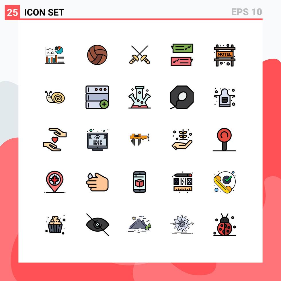 25 Universal Filled line Flat Colors Set for Web and Mobile Applications motel support fencing speech bubble dialogue Editable Vector Design Elements