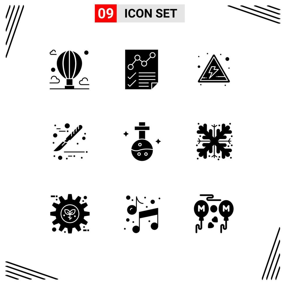 Solid Glyph Pack of 9 Universal Symbols of lab surgery page scalpel signs Editable Vector Design Elements