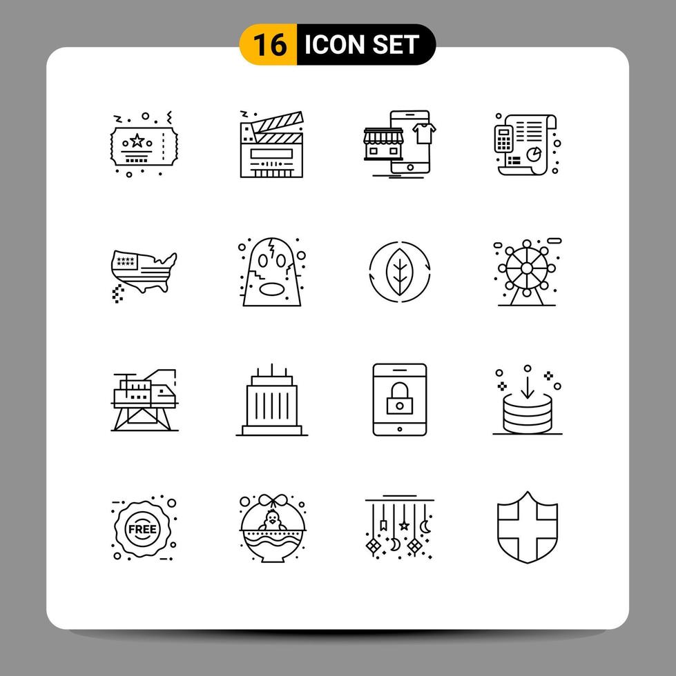Mobile Interface Outline Set of 16 Pictograms of planning budget multimedia plan online Editable Vector Design Elements