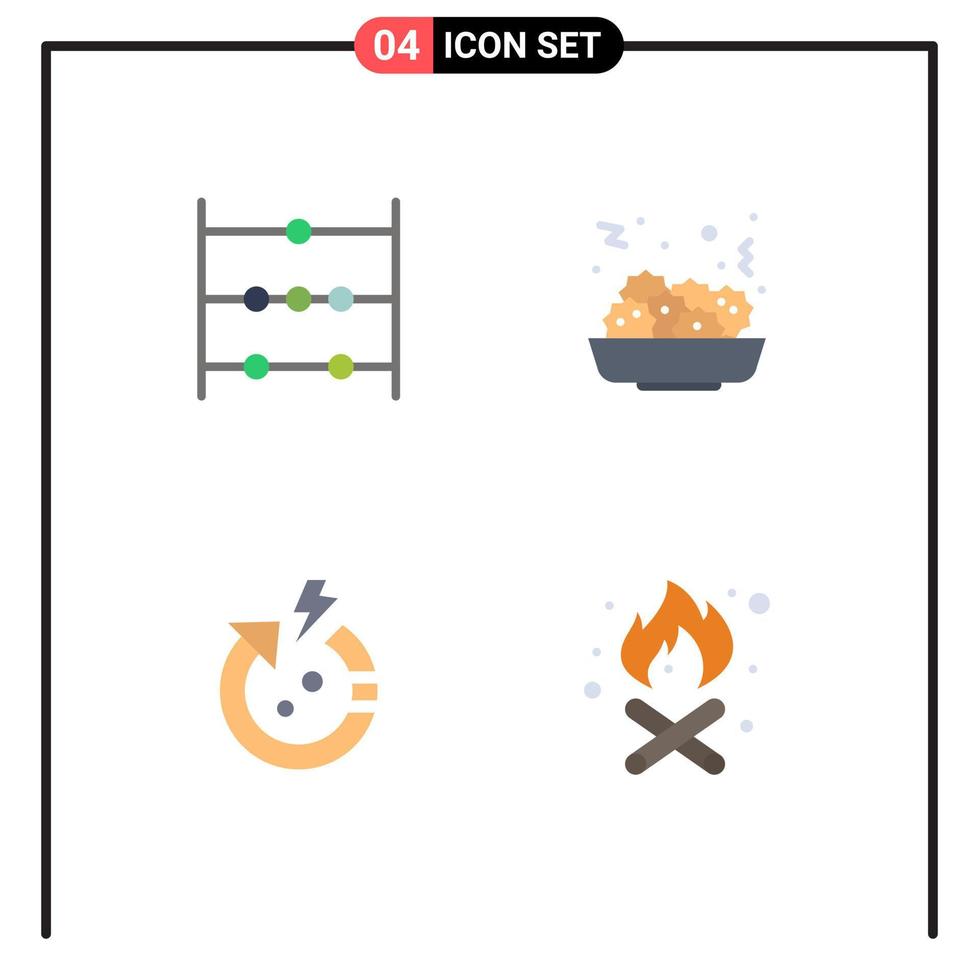 grupo de 4 iconos planos modernos establecidos para elementos de diseño de vectores editables de fuego de flecha de ensalada mundial de ábaco