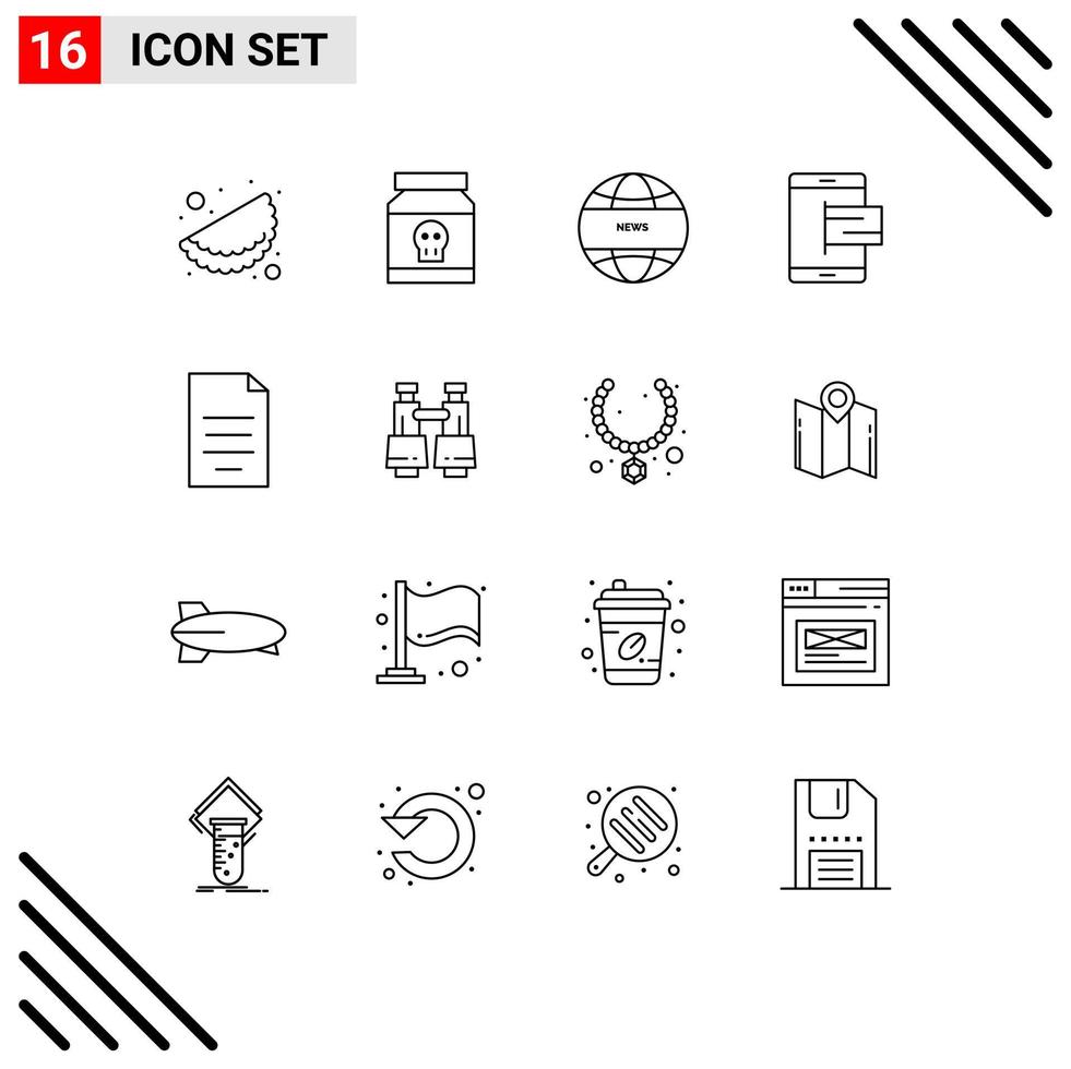 Editable Vector Line Pack of 16 Simple Outlines of dollar pay global communication online e Editable Vector Design Elements