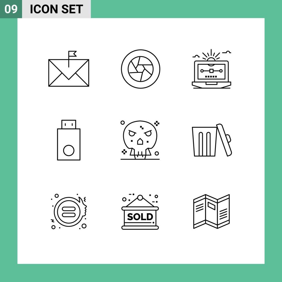 9 Thematic Vector Outlines and Editable Symbols of electronics devices movie draw vector Editable Vector Design Elements