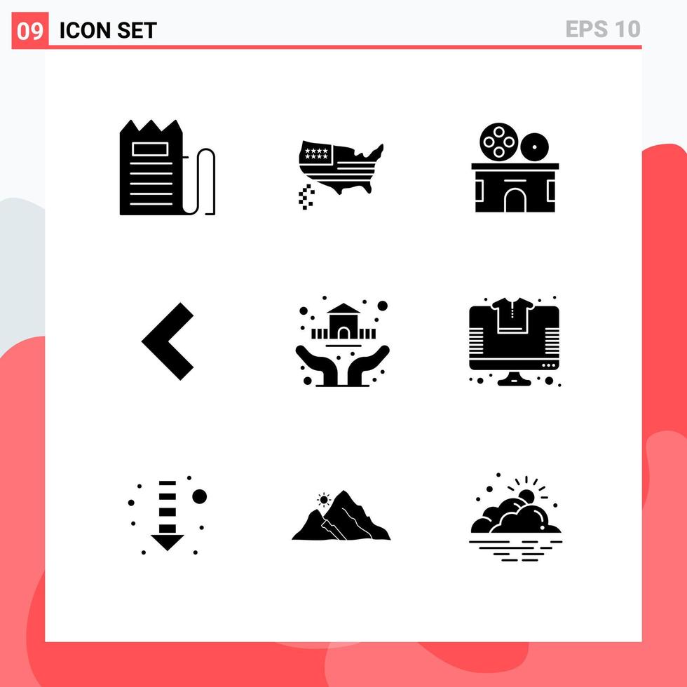 Set of 9 Modern UI Icons Symbols Signs for hands left usa back ticket Editable Vector Design Elements
